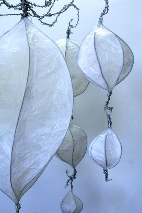 GCSE Sculpture                                                                                                                                                                                 More Paper Wire Sculpture, Wire And Tissue Paper Sculpture, Reed And Tissue Paper Sculpture, Wire And Paper Sculpture, Tissue Paper Sculpture, Sculpture Textile, Organic Sculpture, Diy Lampe, Lantern Ideas