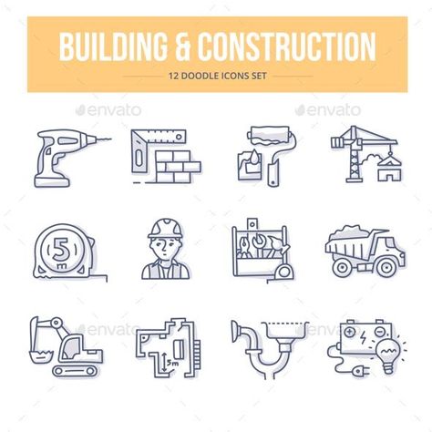 Building & Construction Doodle Icons for $4 - Envato #icon #GraphicDesign #design #IconDesign #BestDesignResources Doodle Construction, Library Icon, Doodle Icons, Doodle Vector, Icon Sets, Vector Line, Doodle Icon, House Illustration, Sketch Notes