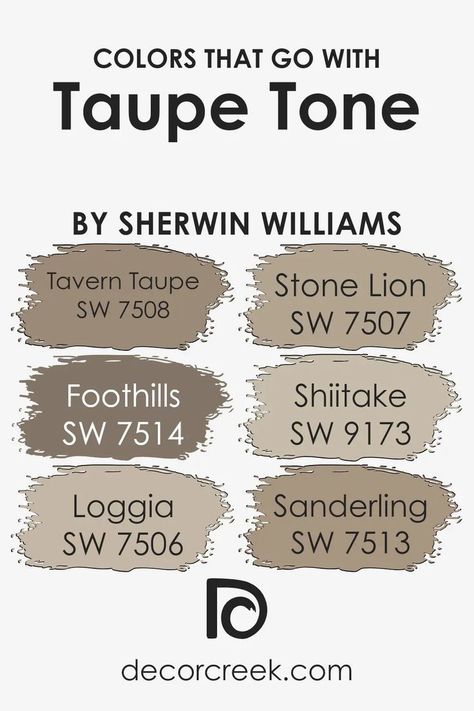 Colors that Go With Taupe Tone SW 7633 by Sherwin Williams Sw Utaupeia, Stone Lion Sherwin Williams Living Rooms, Sw Loggia Cabinets, Sw Foothills Paint, Sw Sable, Sw Stone Lion, Tavern Taupe Sherwin Williams, Stone Lion Sherwin Williams, Sherwin Williams Stone Lion