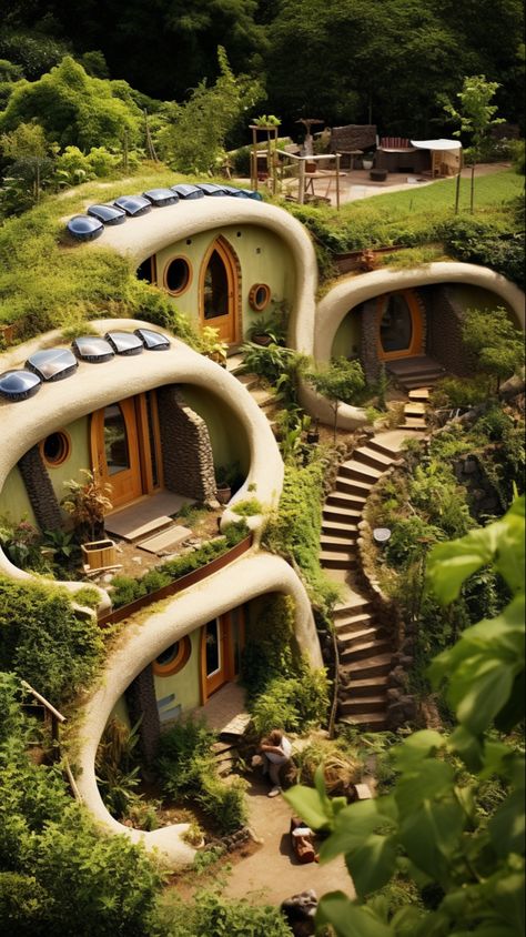 Imagined with Midjourney Cobb Houses Exterior, Earthship Exterior, Earth Ship Homes Plans, Solar Punk House, Earthship Community, Earth Ship Homes, Solarpunk House, Eco Home Design, Cobb Houses