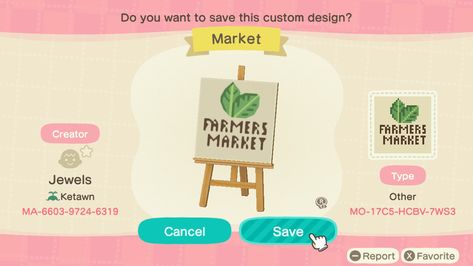 Animal Crossing Farmers Market Sign, Farmers Market Sign, Crossing Sign, Animal Crossing Qr Codes Clothes, Animal Crossing Wild World, Market Sign, Stall Designs, Farm Signs, New Animal Crossing