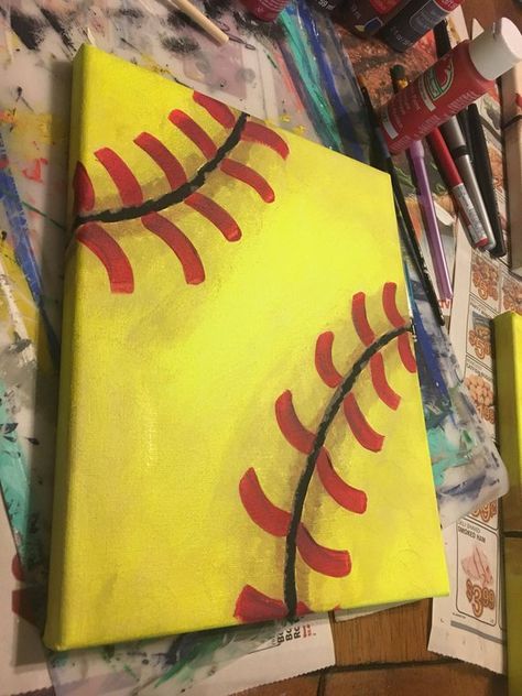 Softball Paintings, Softball Chants, Softball Birthday Parties, Softball Room, Baseball Project, Softball Sign, Softball Decorations, 2 Chronicles 15 7, Travel Softball