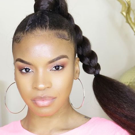 How to: Braided Ponytail style with center braid | NATURAL HAIR Easy Braided Ponytail, Braid Natural Hair, Center Braid, Style Tutorial, Natural Hair Tutorials, Natural Hair Beauty, Natural Hair Updo, Fashion Tutorial, Braids For Black Women