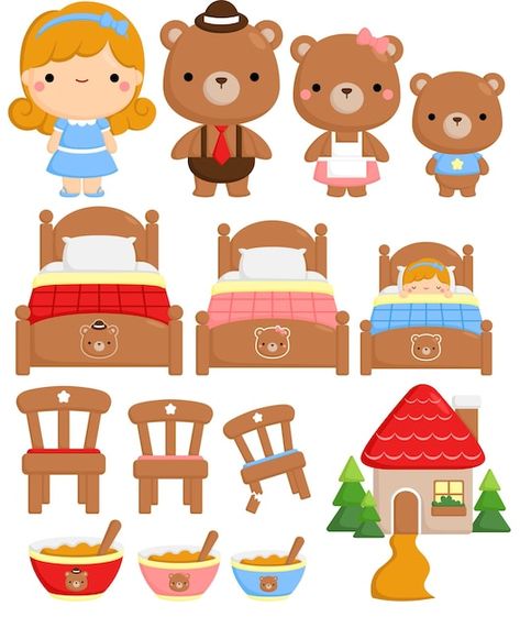 3 Bears Cartoon, Bears Cartoon, Goldilocks And The Three Bears, The Three Bears, 3 Bears, Print Planner, Bear Clipart, Three Bears, Kit Digital