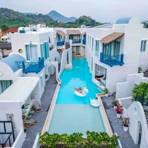 Resort Design Plan, Hua Hin Thailand, Santorini Villas, Santorini House, Greece Villa, Great Vacation Spots, Small Villa, Santorini Hotels, Sands Hotel