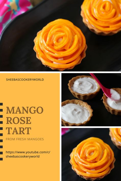 Tart Video, Rose Tart, Apple Rose Tart, Mini Tart Shells, Mango Flower, Mango Tart, Mini Sweets, Easy Apps, Tart Shells