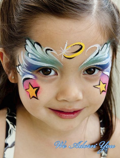 Face Painting Angel, Angel Face Painting, Kawaii Face Paint, Angel Face Paint, Princess Face Painting, Clown Face Paint, Community Gathering, Christmas Face Painting, Cheek Art