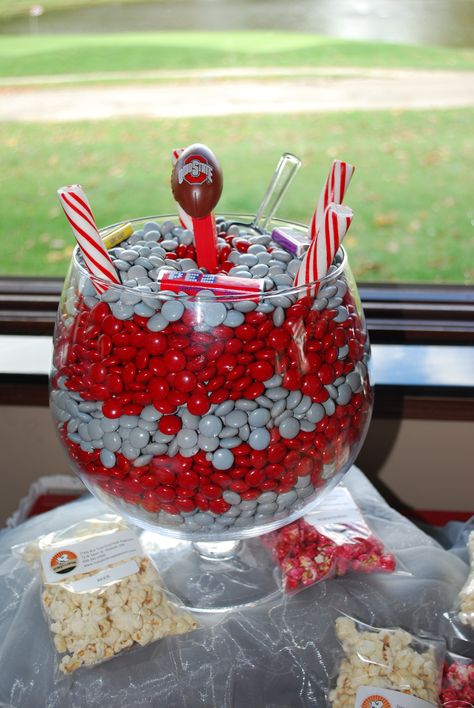 OSU Candy Buffet! Osu Graduation Party Ideas, Ohio State Wedding, Ohio State Cake, Birthday Breakfast For Husband, Ohio State Crafts, Buckeye Crafts, Buckeye Baby, Osu Buckeyes, Buckeye Nation