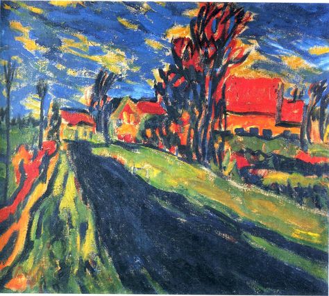 ERICK HECKEL | German | Döbeln, Germany 1883 - Radolfzell, Germany 1970 | Expressionism. Dangaster Village Landscape, n.d. Erich Heckel, Downstairs Bar, George Grosz, Emil Nolde, Ernst Ludwig Kirchner, Expressionist Artists, German Expressionism, On Canvas, German Art