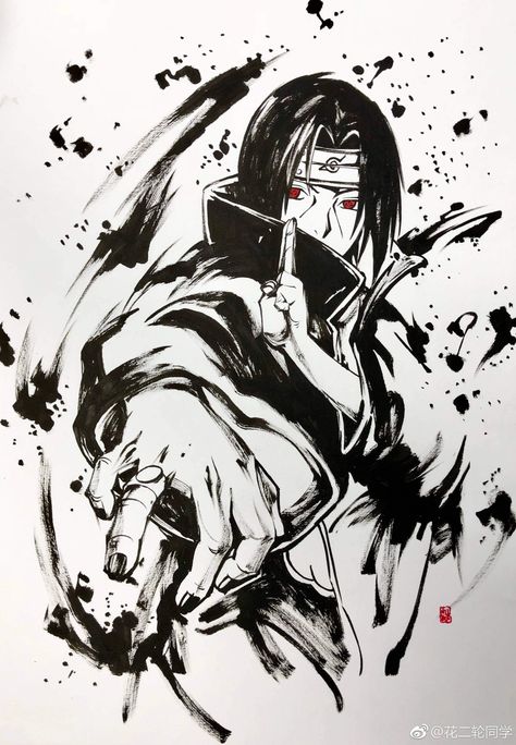 Itachi Uchiha Art Black And White, Anime Tattoos Black And White, Anime Line Tattoo, Itachi Uchiha Black And White, Uchiha Itachi Tattoo, Itachi Black And White, Naruto Line Art, Itachi Sketch, Itachi Uchiha Drawing