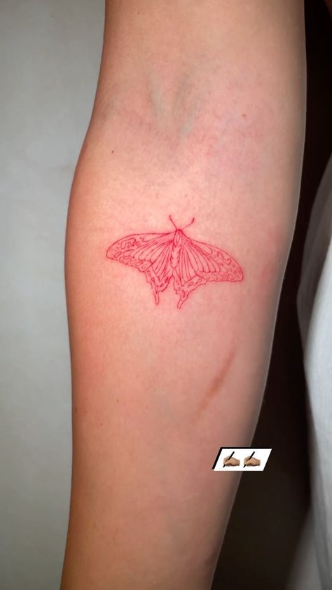 Red Ink Moth Tattoo, Red Dragon Fly Tattoo, Red Moth Tattoo, Red Moth, Tattoo Red, Simple Red Tattoo, Red Ink Tattoo, Red Tattoo, Meaningful Word Tattoos