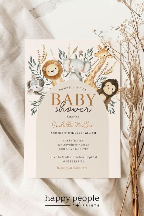 Gender Neutral Safari Baby Shower Invitation, Editable Jungle Animals Invite Template Canva, Digital Instant Download Printable, HP075AN Wild Baby Shower, Gender Neutral Baby Shower Themes, Baby Shower Themes Neutral, Safari Invitations, Baby Shower Safari Theme, Animal Baby Shower Theme, Safari Baby Shower Invitations, Jungle Baby Shower Theme, Animal Baby Shower