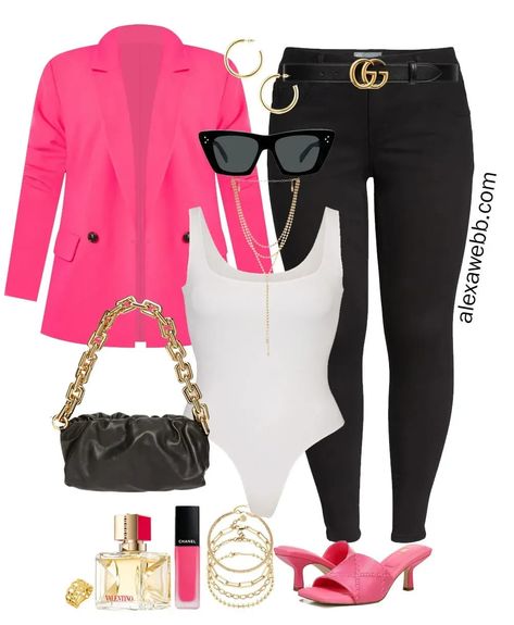 Pink Blazer Outfit, Warm Spring Outfits, Pants Inspiration, Hot Pink Blazer, Hot Pink Outfit, Alexa Webb, Hot Pink Bag, Plus Size Hot, Hot Pink Blazers