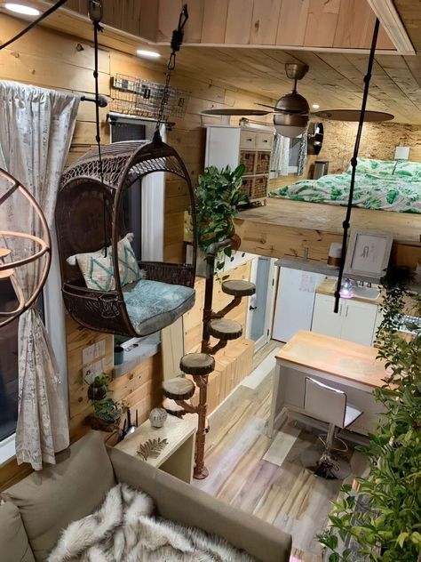 Two Room Tiny House, Witch Cottage Tiny House, Outside Of Tiny House, Tiny House Book Shelves, Mini Home Inspiration, Boho Tiny Home Interior, Tiny House Interior Storage, Artist Tiny House, Tiny House From Storage Shed Interior