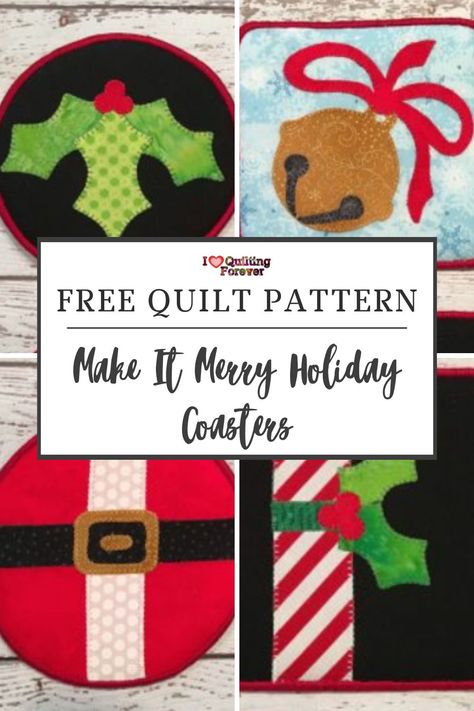 Christmas Quilted Coasters, Quilted Christmas Potholders, Quilted Coasters Patterns, Christmas Coasters Fabric, Quilted Coasters Patterns Free, Free Quilt Patterns For Beginners, Quilt Coasters, Quilted Trivet, Quilt Patterns For Beginners