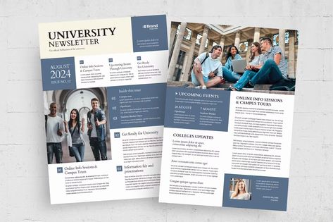 University Newsletter Design, College Newsletter Design, University Newsletter, College Newsletter, University Magazine, Graphic Design Portfolio Print, Newsletter Template, Newsletter Design, Envato Elements