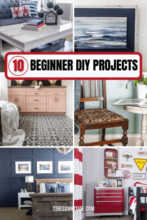 Collage image of 6 doable DIY projects for beginners. Car Themed Bedrooms, Diy For Beginners, Project Steps, Diy Projects For Beginners, Home Decor Crafts, Family Diy, Side Design, Home Improvements, Home Diy Projects