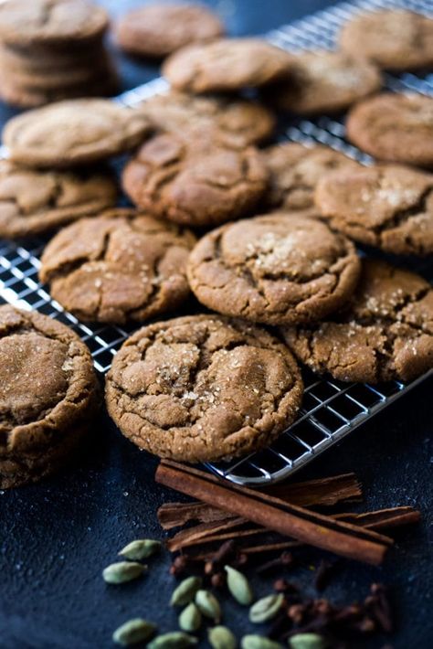 Soft and Chewy Spicy Chai Molasses Cookies | Feasting At Home Chai Spice Cookies, Spice Sugar Cookies, Caramel Apple Cookies, Feasting At Home, Chewy Molasses Cookies, Soft Cookie Recipe, Chai Spices, Iced Oatmeal Cookies, Cookies To Make