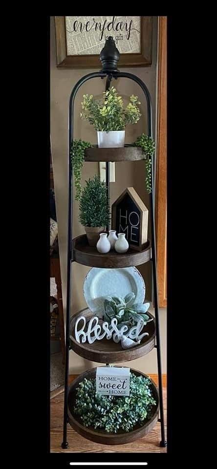 Hobby Lobby Round Tiered Shelf, 4 Tiered Round Shelf, Large Tiered Tray Decor, Hobby Lobby 4 Tier Round Shelf, Hobby Lobby Tall Tiered Tray, Hobby Lobby Tiered Shelf, 4 Tier Shelf Decor, Ladder Decor Living Room, Corner Hutch Decor