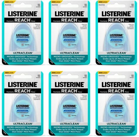 Listerine Ultra Clean Floss, Mint 30 Yd. Pack of 6 Dental Floss Picks, Mouth Rinse, Small Food, Floss Picks, Plaque Removal, Gum Care, Oral Care Routine, Dental Floss, Mouthwash