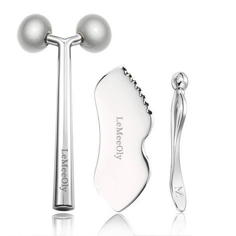 PRICES MAY VARY. ☞【Revitalize your skin】LeMeeOly's Facial Skin Care Tools enhances your skincare routine. Lift and massage your skin, reduce puffiness, diminish wrinkles, and lighten under-eye bags and dark circles. This set provides deep tissue massage and relaxation, making it the perfect choice for your daily regimen. Face massager metal face roller gua sha facial tool . ☞【More comprehensive facial care】LeMeeOly 3-in-1 Facial Skin Care Tools Set，Facial massage roller & Stainless steel gua sha Face Tools Skin Care Anti Aging, Guasha Roller, Face Massage Tool, Skin Care For Face, Face Rollers, Face Massager Tool, Facial Massage Roller, Facial Tools, Facial Massage Tool