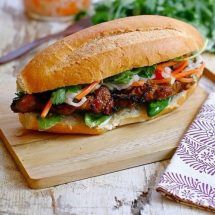 Banh Mi (Easy Recipe with Juicy Grilled Pork!) - Rasa Malaysia Pork Belly Bahn Mi, Sticky Pork Belly, Chicken Banh Mi, Sticky Pork Ribs, Banh Mi Recipe, Tofu Sandwich, Sticky Pork, Bahn Mi, Banh Mi Sandwich