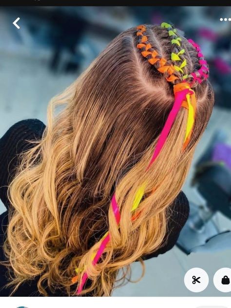 Neon Hair Accessories, Neon Hairstyles, Cute Birthday Hairstyles, Princess Curls, Baby Hairstyle, Hair Accessories Braids, Braids Curls, Easy Hairstyles For Thick Hair, Birthday Hairstyles