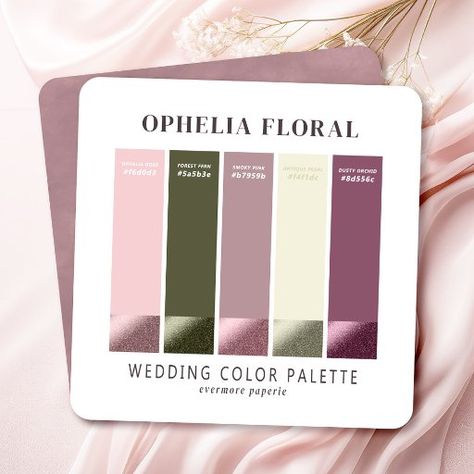 Ophelia Dusty Mauve Wedding Color Palette Card Dusty Mauve Wedding, Floral Invitation Design, Mauve Wedding Colors, Dusty Rose Wedding Colors, Unique Wedding Colors, Dusty Pink Weddings, Mauve Wedding, Dusty Rose Wedding, Dusty Mauve