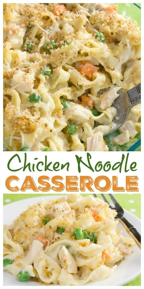 This creamy chicken noodle casserole is a satisfying dinner your family will love! #potluck #casserole #chickennoodle #comfortfood Creamy Chicken Noodle Casserole, Chicken Noodle Casserole Recipe, Creamy Chicken Noodle, Resep Pasta, Noodle Casserole Recipes, Chicken Noodle Casserole, Noodle Casserole, Potluck Dishes, Ritz Crackers