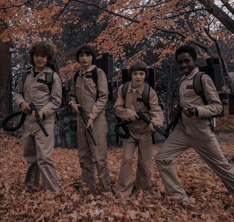 - dustin, mike, will and lucas; stranger things seasons 2 Ghostbusters, Stranger Things