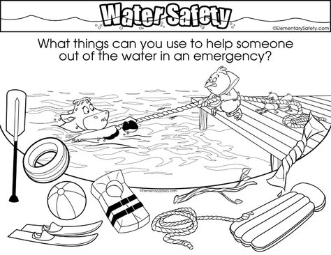 Water Emergency Objects • Coloring Water Safety Water Safety Activities Preschool, Water Safety Activities, Safety Coloring Pages, Preschool Preparation, Safety Town, Classroom Activities Elementary, Teaching Safety, Safety Activities, Safety Crafts