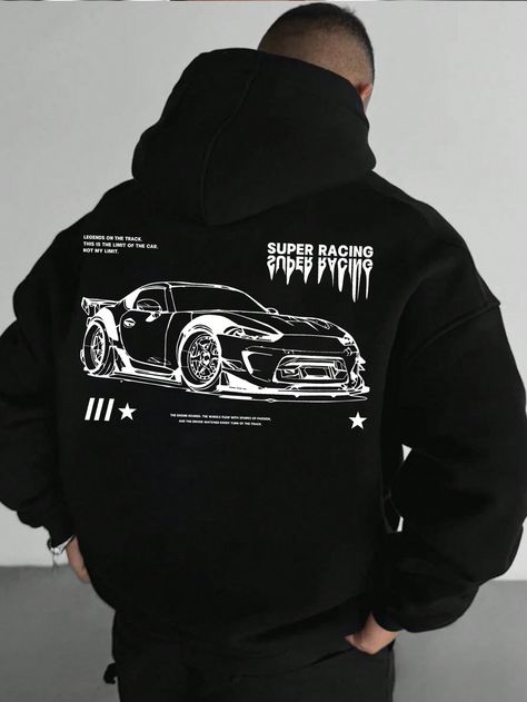 Men Plus Loose Fit Long Sleeve Going Out Hoodie With Car Slogan Graphic Print Black Casual  Wrist-Length Sleeve Knitted Fabric Car,Letter Pullovers Slight Stretch  Men Plus Size Clothing, size features are:Bust: ,Length: ,Sleeve Length: Graphic Design Hoodies Aesthetic, Cool Hoodies For Men, Car Hoodie Design, Graphic Hoodies Men, Black Hoodie Outfit Ideas, Men’s Hoodies, Vintage Hoodies Aesthetic, Hoodies Outfit Men, Streetwear Hoodie Design