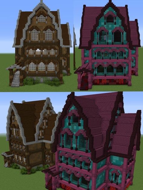 Nether House, Nether Minecraft, Hello Kitty Minecraft, Minecraft House Ideas, Minecraft Building Guide, House In Minecraft, Minecraft Structures, Minecraft Cottage, Minecraft Medieval