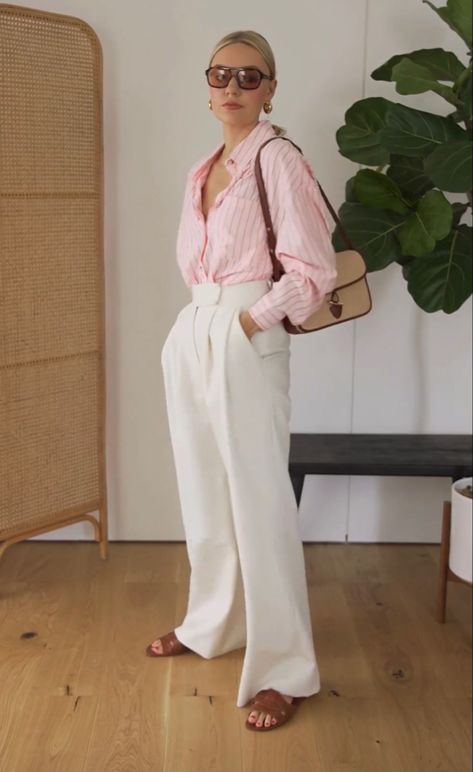 Pink And White Striped Shirt Outfit, Elegant Pink Outfit, Pink Striped Shirt Outfit, Summer Minimal Outfit, White Striped Shirt Outfit, Pink Shirt Outfit, Lydia Tomlinson, Dress And Sneakers Outfit, Pink Striped Shirt