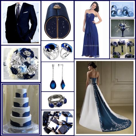 Navy Blue, Silver and Ivory Wedding Palette close to what i want but no blue ball and bride maid dresses are short Navy Blue And Silver Wedding Dress, Silver Navy Blue Wedding, Silver And Navy Blue Wedding, Navy Blue And Silver Wedding Bouquets, Cowboy Wedding Theme, Cowboy Wedding Dress, Military Wedding Dress Blues, Dallas Cowboys Wedding, Marriage Inspiration