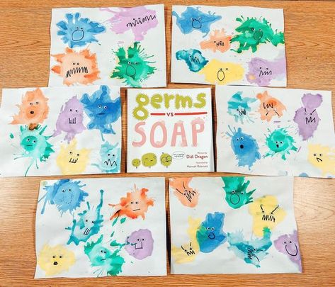 Germs Artwork Preschool, Germ Sensory Bin, Germ Crafts, Germs Lessons, Blow Painting, Blow Paint, Different Expressions, Eye Dropper, Cute Craft