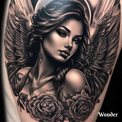 Beautiful Angel Tattoos For Women, Survivor Tattoos, Rug Tattoo, Beautiful Angel Tattoos, Angel Tattoo For Women, Headdress Tattoo, Bull Skull Tattoos, Mexican Art Tattoos, Crown Tattoo Design