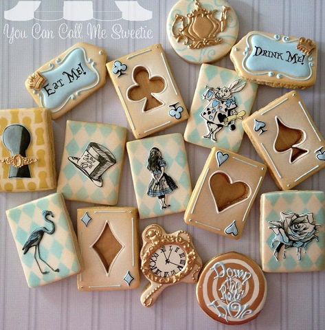 Alice in Wonderland | Cookie Connection Alice In Wonderland Cookies, Wonderland Cookies, Alice In Wonderland Tea Party Birthday, Alice In Wonderland Cakes, Alice In Wonderland Aesthetic, Alice Tea Party, 귀여운 음식 그림, Alice In Wonderland Wedding, Cookie Connection