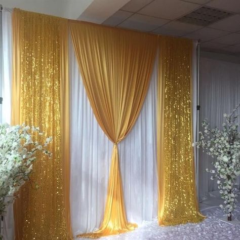 Party Rental Ideas, Drape Backdrop, Glitter Curtains, Wedding Background Decoration, Curtain Backdrops, Event Props, Gold Curtains, Backdrop Wedding, Event Backdrop