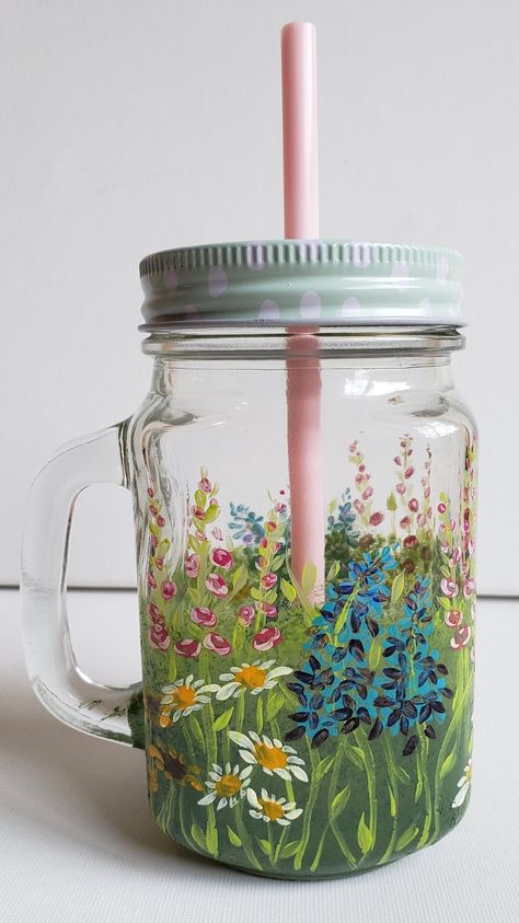 This Tumblers & Water Glasses item by BirdsNestArtDesign has 6 favorites from Etsy shoppers. Ships from Dushore, PA. Listed on Jul 21, 2024 Mason Jar Flower Painting, Crafts For Adults Painting, Cute Painted Mason Jars, Hand Painted Glass Mugs, Mason Jar Designs Painted, Painting Flowers On Glass Jars, Paint On Glass Cup, Painting On Mason Jars, Spring Painted Pots