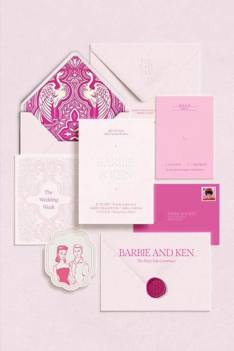 Barbie Themed Wedding, Vogue Invitation Card, Vogue Invitation, Barbie Wedding Invitations, Vogue Wedding Stationery, Barbie Inspired Graphic Design, Burberry Rebrand, Pink Vibe, Pink Art Deco