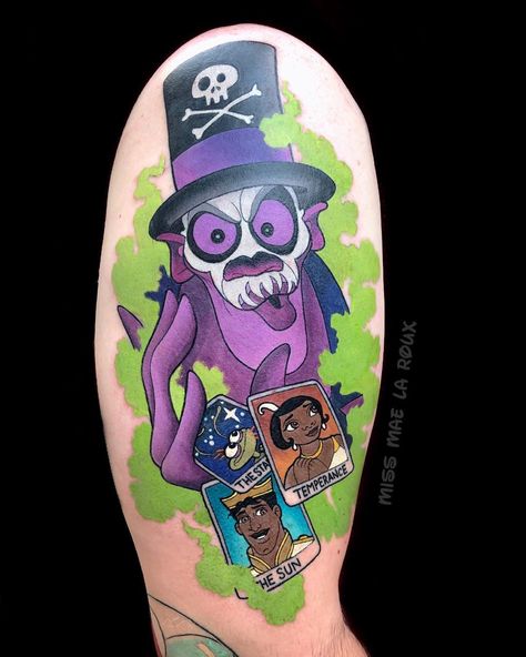 Princess And The Frog Tattoo, New Orleans Tattoo, Dr Facilier, Frog Tattoo, Z Tattoo, Frog Tattoos, Princess And The Frog, Cartoon Tattoos, Eye Tattoo