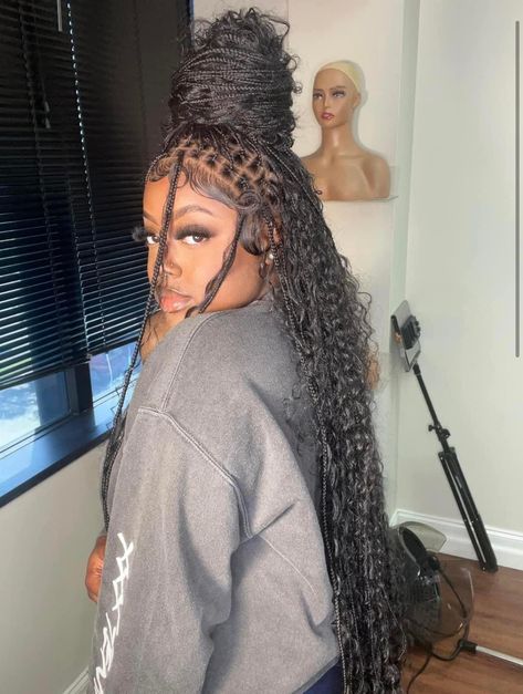 Half Up Half Down Boho Braids, Hairstyle With Weave, Half Braids Half Sew In Weave, Bangs Inspiration, Half Braids, Braiding Ideas, Braided Crown Hairstyles, 2024 Hairstyles, Exotic Hairstyles