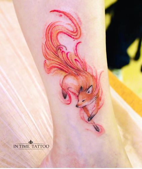 Black And Red Fox Tattoo, Playful Fox Tattoo, Fire Fox Tattoo, Gumiho Tattoo, Fox Tattoo Design, Matching Friend Tattoos, Tatoo Inspiration, Bunny Tattoos, Flame Tattoos