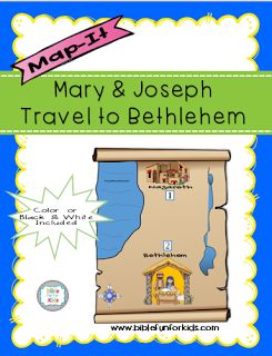 map for theBirth of Jesus and Joseph & Mary traveling to Bethlehem. In color & black & white @ www.biblefunforkids.com Mary And Joseph Craft Preschool, Mary And Joseph Travel To Bethlehem Craft, Mary And Joseph Craft, Mary And Joseph Travel To Bethlehem, Biblical Maps, Jesus Preschool, Abraham And Lot, Jesus In The Temple, Jesus Birth