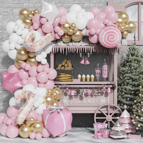 PRICES MAY VARY. 🎄All-in-one Package: Merry Christmas! Here comes the Enanal 150pcs Pink Christmas Balloon Garland Arch Kit! The kit contains 140pcs latex balloons(including 30pcs chrome gold balloons), 2pcs candy cane foil balloons, 2pcs star foil balloons, 1pc lollipop candy balloon, 1pc large size gift box balloon and 4pcs balloon arch accessories. These incredible and gorgeous color balloons will bring you a memorable Xmas party scene. 🎅The Xmas Pink Gold Candy Cane Balloon Arch Kit is eas Candy Cane Balloon Arch, Pink Christmas Balloon Garland, Pink Christmas Birthday Party, Pink Balloons Decoration, 2023 Cocktails, Pink Christmas Garland, Pink Christmas Party, Christmas Salon, Baloon Garland