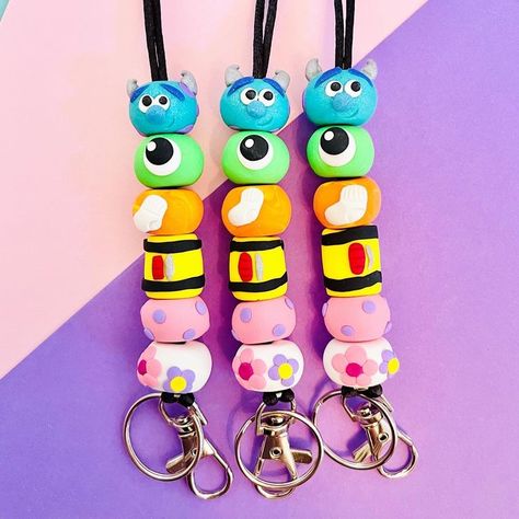 We have a 23-19! This lanyard is inspired by Disney's Monster's Inc.! Polymer Clay Accessories, Clay Accessories, Monster Inc, Kids Clay, Polymer Beads, Teacher Lanyard, Beaded Lanyards, Beaded Crafts, Disney Crafts