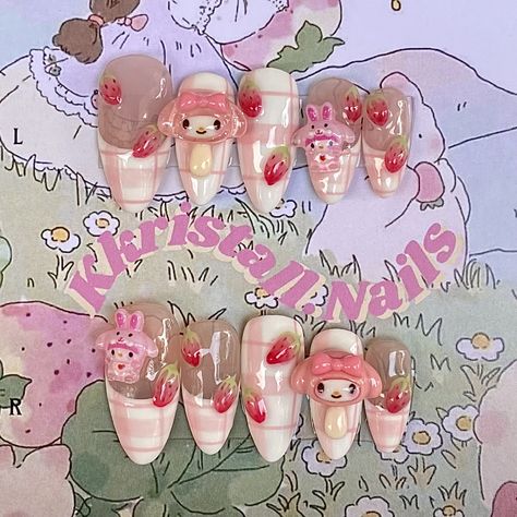 My Melody Sanrio Inspired Via @kkristall.nails on Instagram My Melody Nails, Sanrio Nails, Generator Accessories, Nail Charm, My Melody, Stylish Nails, Nails Inspiration, Nail Ideas, Cute Nails