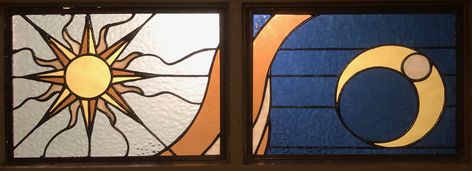 Celestial Stained Glass Window, Stained Glass Sun And Moon, Whimsigoth Bedroom, Moon Window, Diy Stained Glass Window, Stain Glass Window Art, Moon Made, Wiccan Crafts, Stained Glass Sun