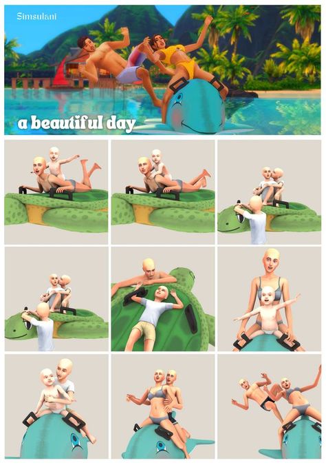 Sims 4 Beach Poses, Sims 4 Child Poses, Sims Finds, Sims Challenge, Sims Poses, Sims 4 Black Hair, 4 Poses, Toddler Beach, Boat Pose